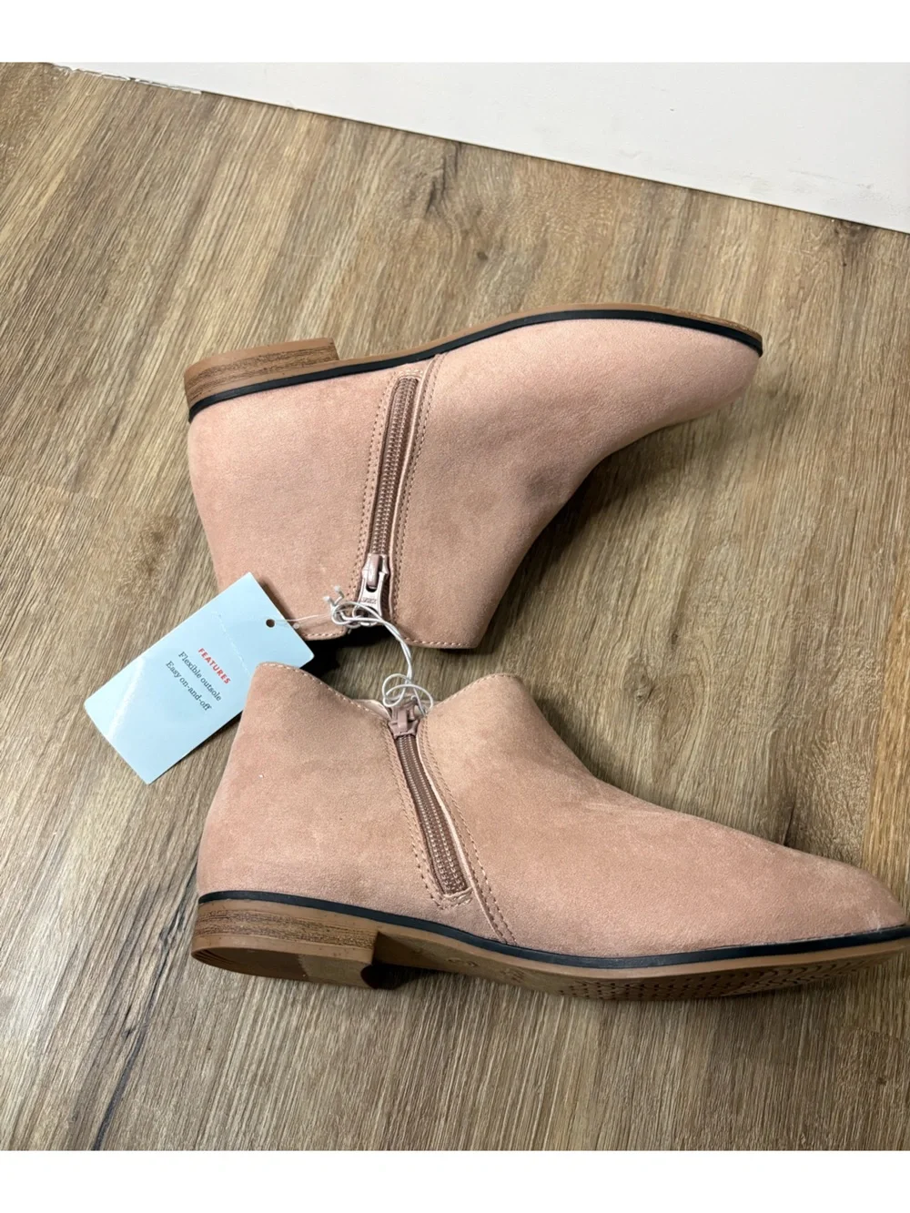 Cat & Jack Opal Zipper Booties Blush Pink Faux Suede Girls Size 3 NWT